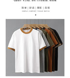 DUKEEN 320G Heavyweight Color - Blocked Patchwork Men's T-Shirt Summer 100% Cotton Solid Color Short Sleeve Basic Tops - StepByStepNow