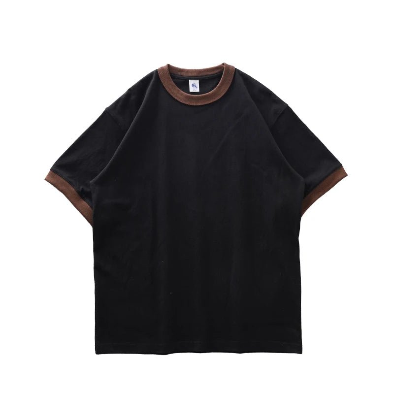 DUKEEN 320G Heavyweight Color - Blocked Patchwork Men's T-Shirt Summer 100% Cotton Solid Color Short Sleeve Basic Tops - StepByStepNow