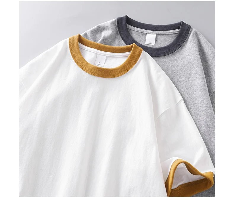 DUKEEN 320G Heavyweight Color - Blocked Patchwork Men's T-Shirt Summer 100% Cotton Solid Color Short Sleeve Basic Tops - StepByStepNow