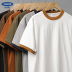 DUKEEN 320G Heavyweight Color - Blocked Patchwork Men's T-Shirt Summer 100% Cotton Solid Color Short Sleeve Basic Tops - StepByStepNow