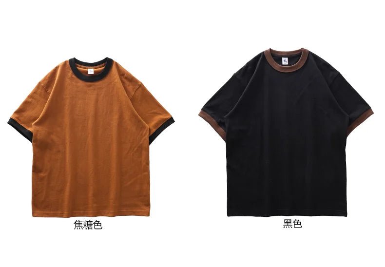 DUKEEN 320G Heavyweight Color - Blocked Patchwork Men's T-Shirt Summer 100% Cotton Solid Color Short Sleeve Basic Tops - StepByStepNow