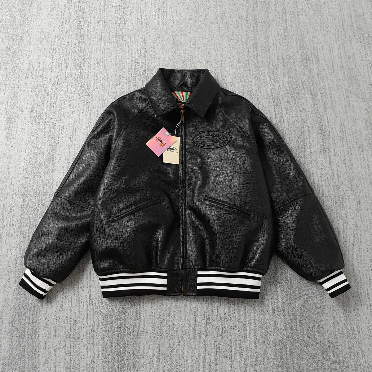 Embossing craft American retro PU leather jacket cotton - padded jacket MA1 flying locomotive cotton Alcatraz JACKET - StepByStep