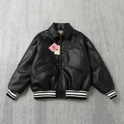 Embossing craft American retro PU leather jacket cotton - padded jacket MA1 flying locomotive cotton Alcatraz JACKET - StepByStep