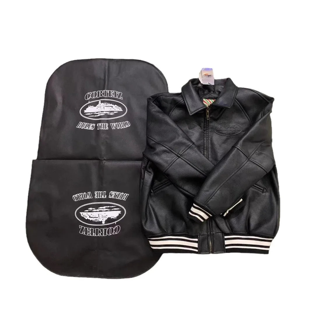 Embossing craft American retro PU leather jacket cotton - padded jacket MA1 flying locomotive cotton Alcatraz JACKET - StepByStep