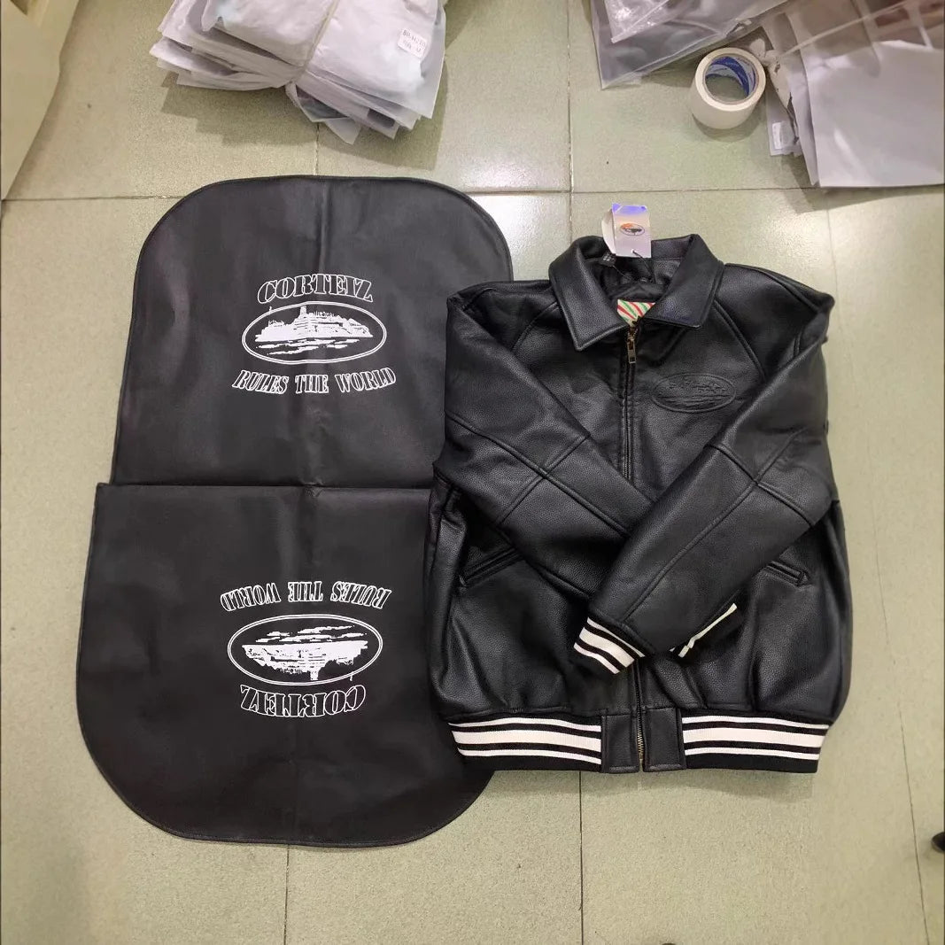 Embossing craft American retro PU leather jacket cotton - padded jacket MA1 flying locomotive cotton Alcatraz JACKET - StepByStep
