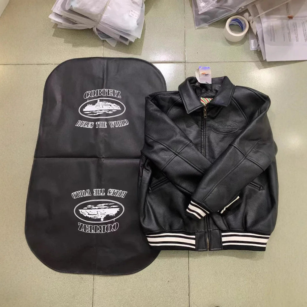 Embossing craft American retro PU leather jacket cotton - padded jacket MA1 flying locomotive cotton Alcatraz JACKET - StepByStep