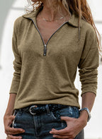 Fabric Lapel Zipper Casual Long Sleeve Women - StepByStepNow
