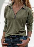 Fabric Lapel Zipper Casual Long Sleeve Women - StepByStepNow