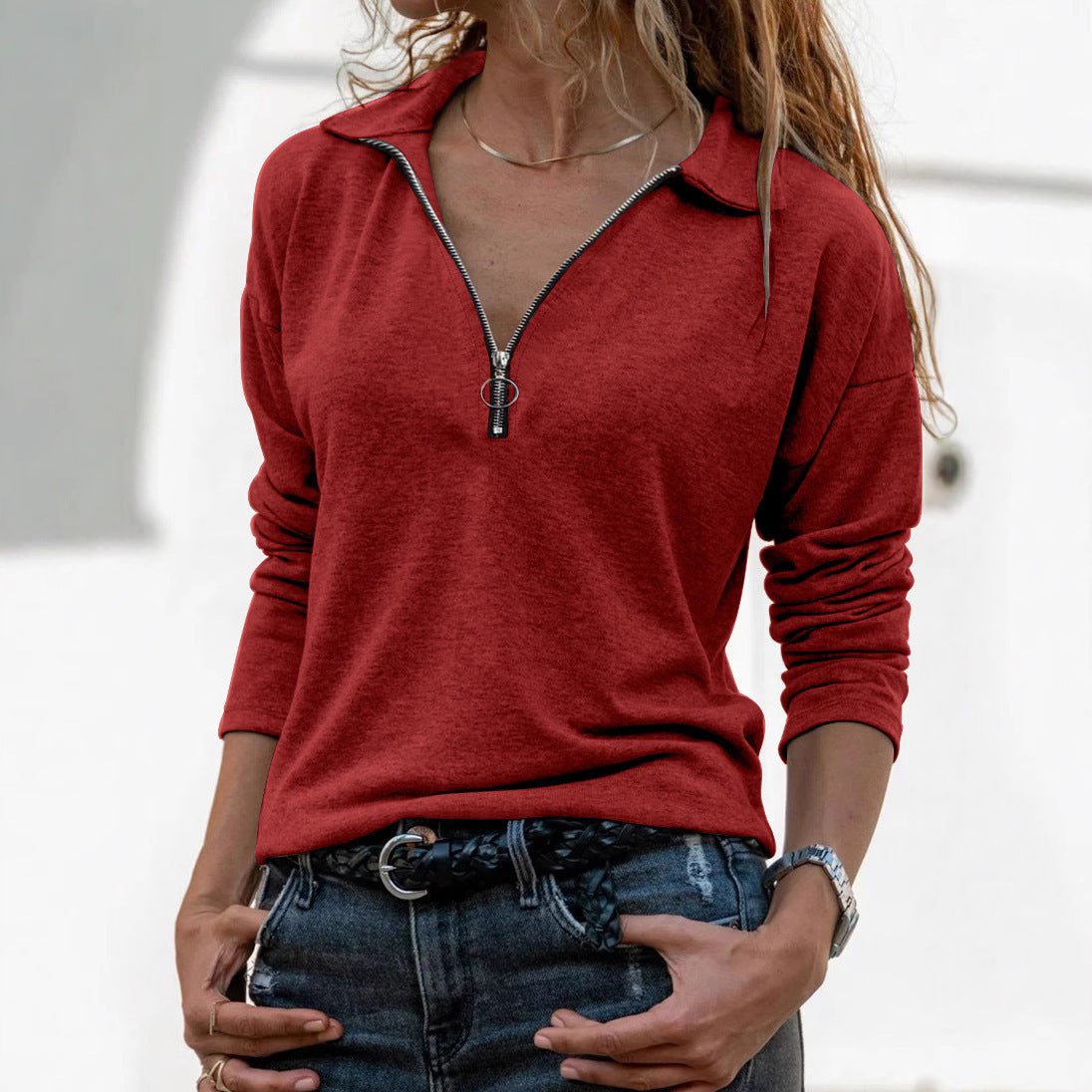 Fabric Lapel Zipper Casual Long Sleeve Women - StepByStepNow