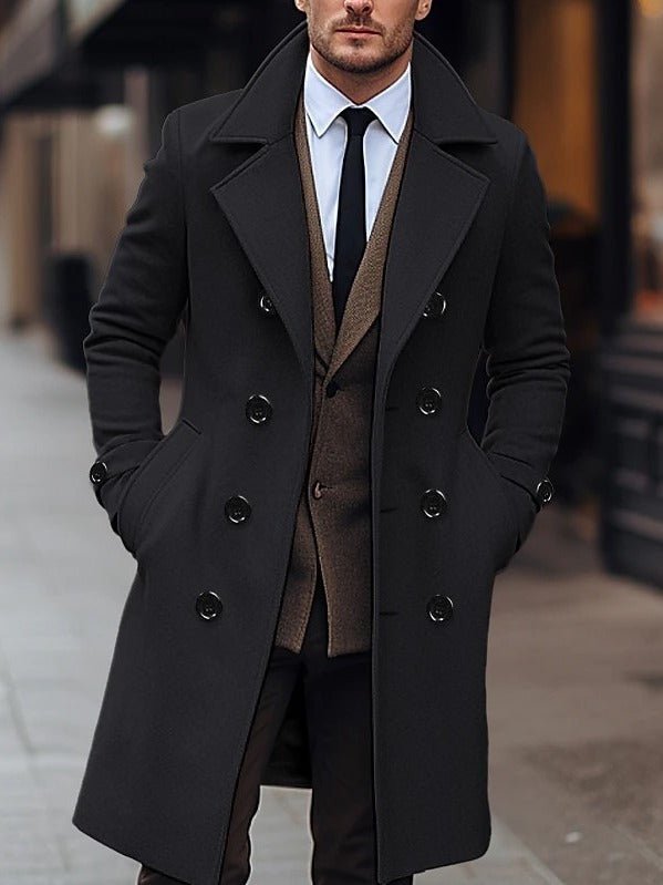 Fall Winter Men Woolen Coat Double Breasted Long - StepByStepNow