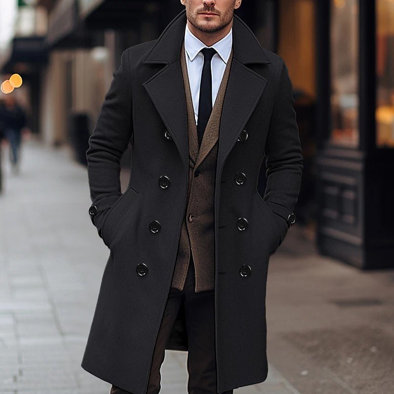 Fall Winter Men Woolen Coat Double Breasted Long - StepByStepNow