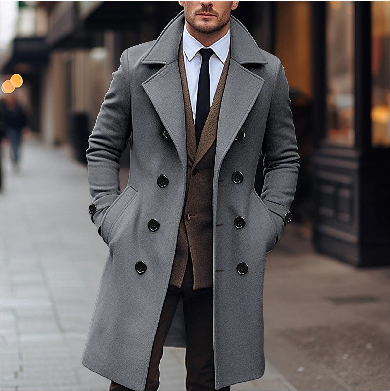 Fall Winter Men Woolen Coat Double Breasted Long - StepByStepNow