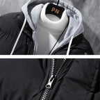 Fashion Hooded Jacket Men Winter Windproof Thickened Fake Two - piece Coat Solid Leisure Sports Cotton Jacket - StepByStepNow