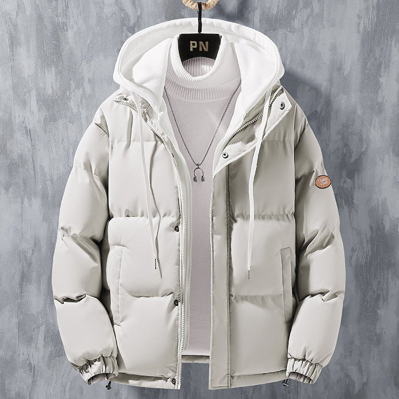 Fashion Hooded Jacket Men Winter Windproof Thickened Fake Two - piece Coat Solid Leisure Sports Cotton Jacket - StepByStepNow