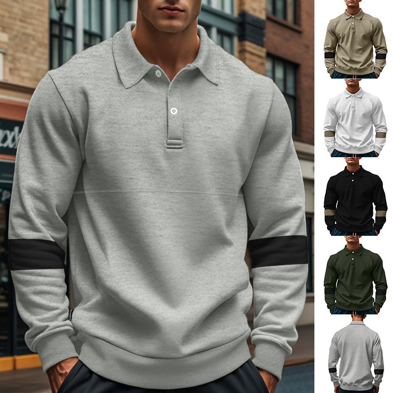 Fashion Long - sleeved Lapel Polo Shirt With Button Men's Loose Casual Sports Top Fall Spring Clothing - StepByStepNow