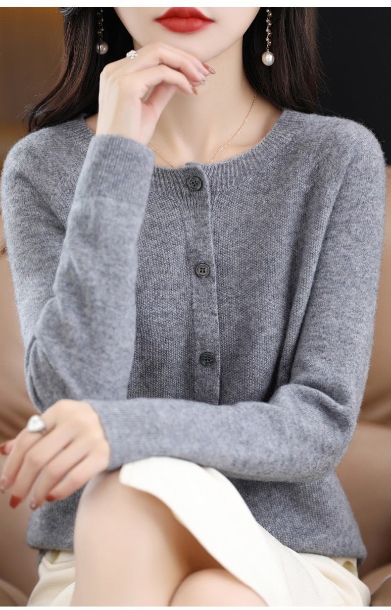 Fashion Merino Wool Cardigan Sweater Women O - Neck Long - sleeve Cashmere Knitwear Spring Autumn Female Clothing Tops - StepByStepNow