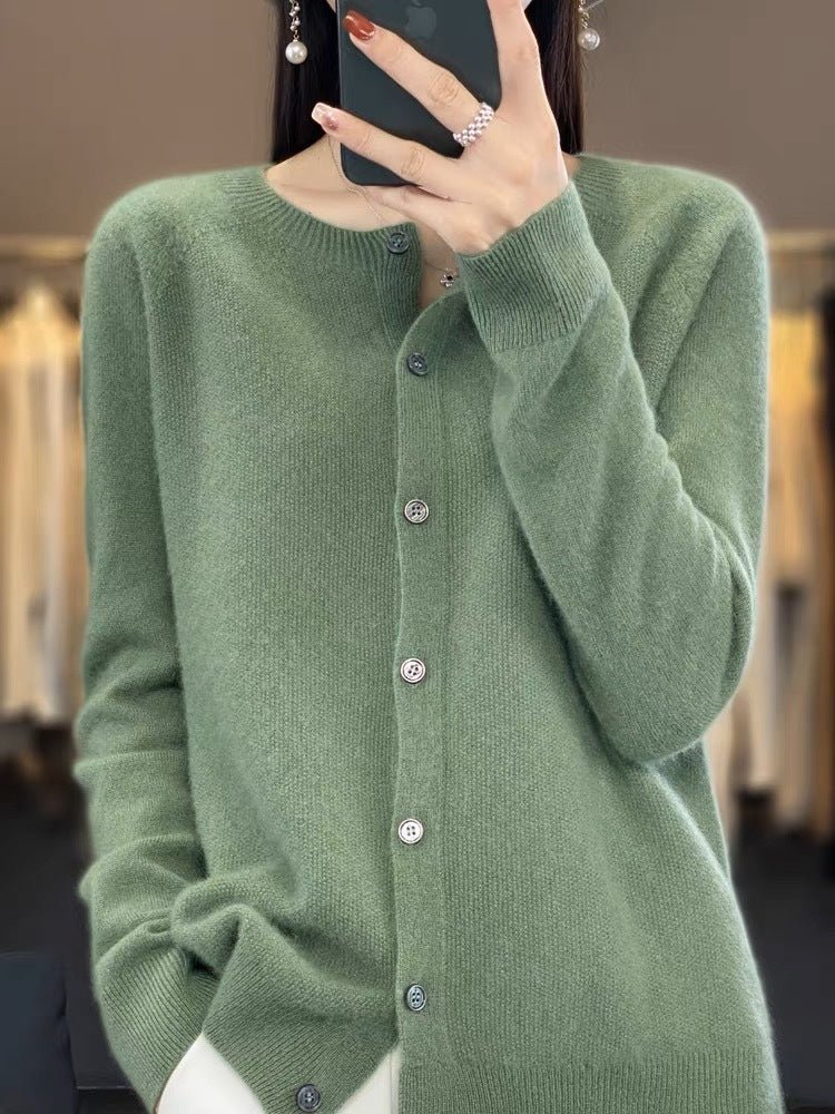 Fashion Merino Wool Cardigan Sweater Women O - Neck Long - sleeve Cashmere Knitwear Spring Autumn Female Clothing Tops - StepByStepNow