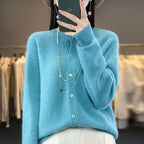 Fashion Merino Wool Cardigan Sweater Women O - Neck Long - sleeve Cashmere Knitwear Spring Autumn Female Clothing Tops - StepByStepNow