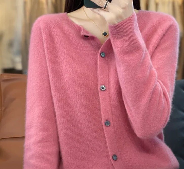 Fashion Merino Wool Cardigan Sweater Women O - Neck Long - sleeve Cashmere Knitwear Spring Autumn Female Clothing Tops - StepByStepNow
