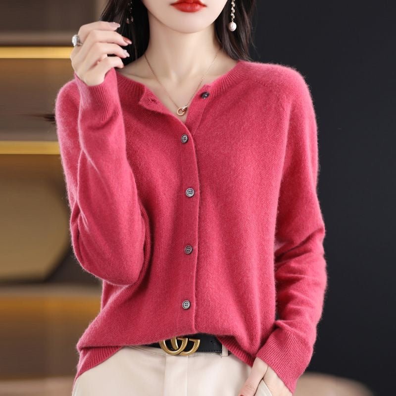 Fashion Merino Wool Cardigan Sweater Women O - Neck Long - sleeve Cashmere Knitwear Spring Autumn Female Clothing Tops - StepByStepNow