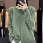 Fashion Merino Wool Cardigan Sweater Women O - Neck Long - sleeve Cashmere Knitwear Spring Autumn Female Clothing Tops - StepByStepNow