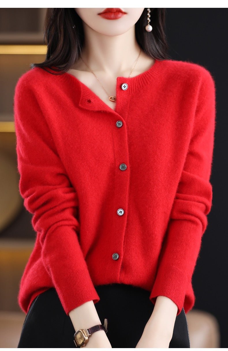 Fashion Merino Wool Cardigan Sweater Women O - Neck Long - sleeve Cashmere Knitwear Spring Autumn Female Clothing Tops - StepByStepNow