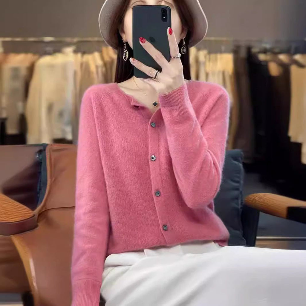 Fashion Merino Wool Cardigan Sweater Women O - Neck Long - sleeve Cashmere Knitwear Spring Autumn Female Clothing Tops - StepByStepNow