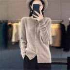 Fashion Merino Wool Cardigan Sweater Women O - Neck Long - sleeve Cashmere Knitwear Spring Autumn Female Clothing Tops - StepByStepNow