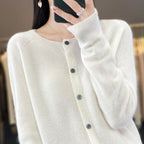 Fashion Merino Wool Cardigan Sweater Women O - Neck Long - sleeve Cashmere Knitwear Spring Autumn Female Clothing Tops - StepByStepNow
