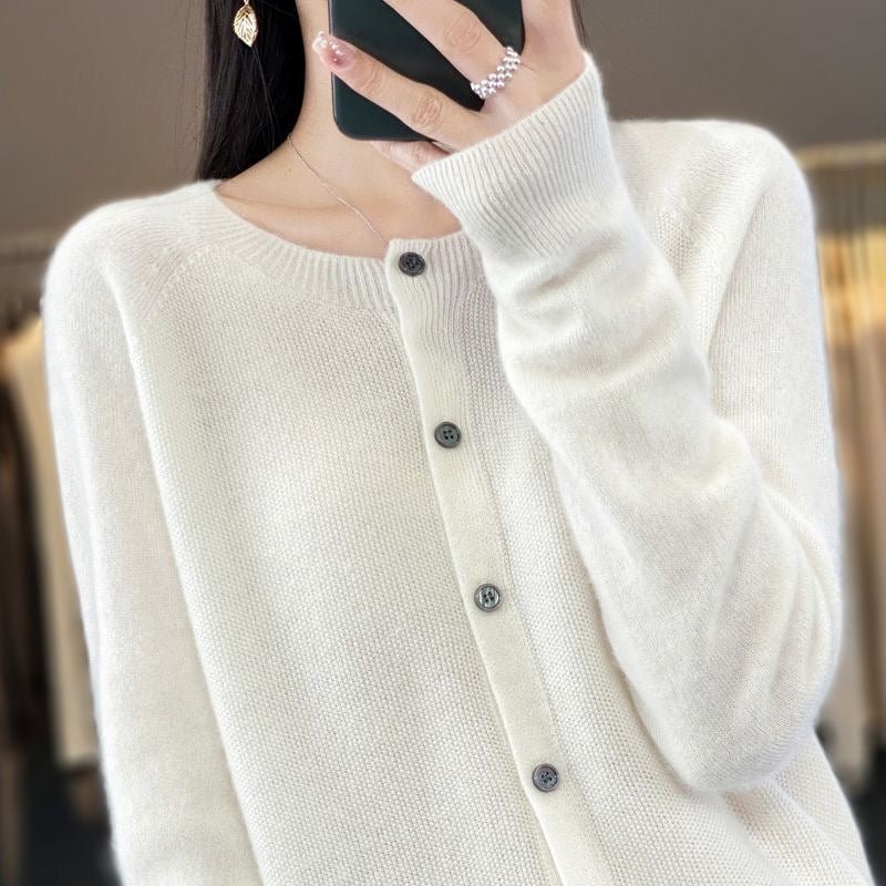 Fashion Merino Wool Cardigan Sweater Women O - Neck Long - sleeve Cashmere Knitwear Spring Autumn Female Clothing Tops - StepByStepNow