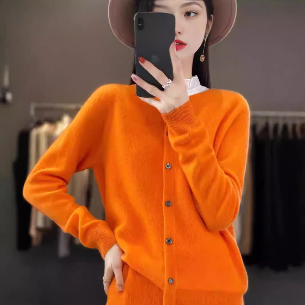 Fashion Merino Wool Cardigan Sweater Women O - Neck Long - sleeve Cashmere Knitwear Spring Autumn Female Clothing Tops - StepByStepNow