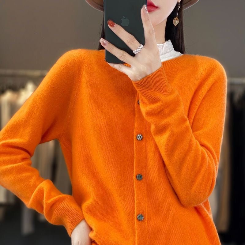 Fashion Merino Wool Cardigan Sweater Women O - Neck Long - sleeve Cashmere Knitwear Spring Autumn Female Clothing Tops - StepByStepNow