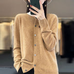 Fashion Merino Wool Cardigan Sweater Women O - Neck Long - sleeve Cashmere Knitwear Spring Autumn Female Clothing Tops - StepByStepNow