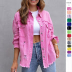 Fashion Ripped Shirt Jacket Female Autumn And Spring Casual Tops Womens Clothing - StepByStepNow