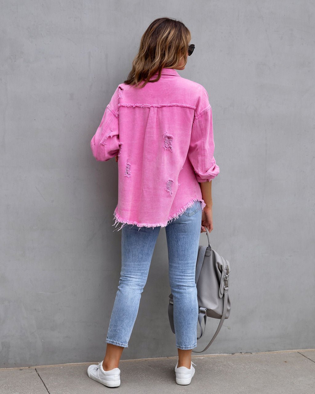 Fashion Ripped Shirt Jacket Female Autumn And Spring Casual Tops Womens Clothing - StepByStepNow