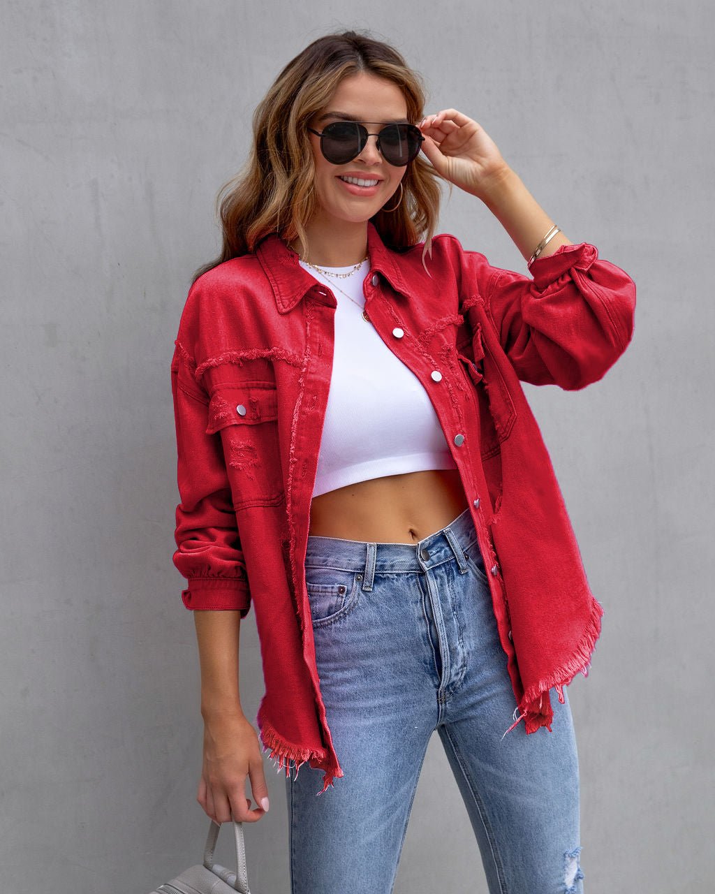 Fashion Ripped Shirt Jacket Female Autumn And Spring Casual Tops Womens Clothing - StepByStepNow