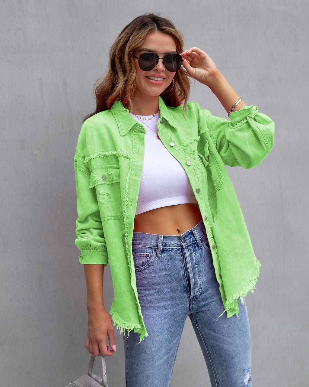 Fashion Ripped Shirt Jacket Female Autumn And Spring Casual Tops Womens Clothing - StepByStepNow