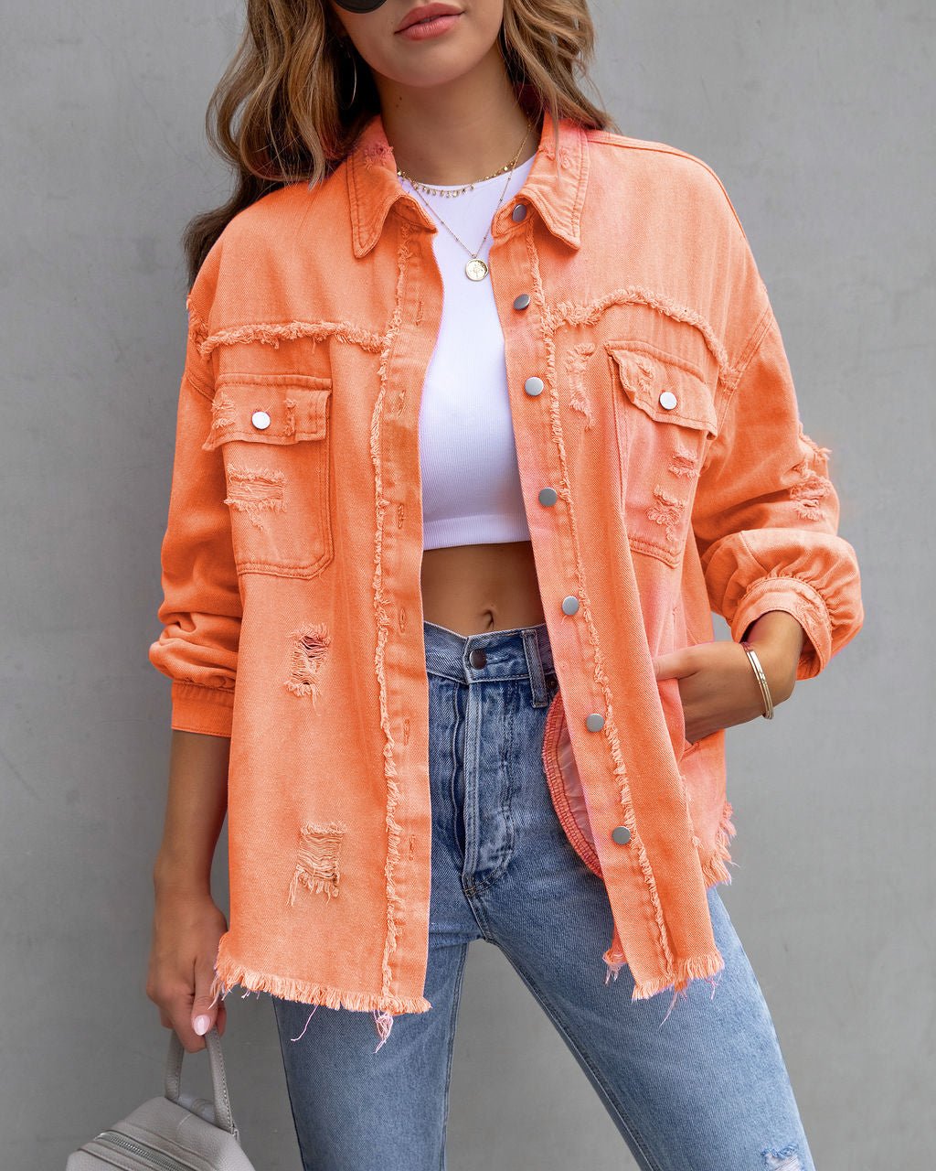 Fashion Ripped Shirt Jacket Female Autumn And Spring Casual Tops Womens Clothing - StepByStepNow