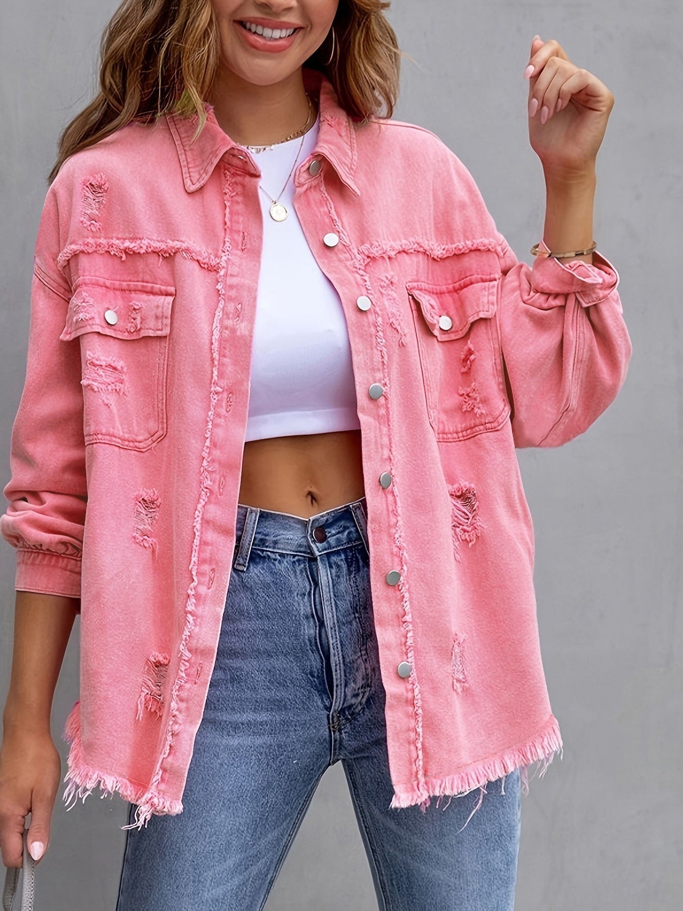 Fashion Ripped Shirt Jacket Female Autumn And Spring Casual Tops Womens Clothing - StepByStepNow