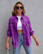Fashion Ripped Shirt Jacket Female Autumn And Spring Casual Tops Womens Clothing - StepByStepNow