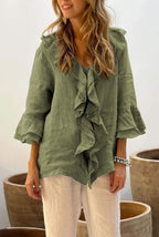 Fashion V - neck Ruffled Sleeve Ruffled Loose Casual - StepByStepNow
