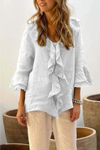 Fashion V - neck Ruffled Sleeve Ruffled Loose Casual - StepByStepNow