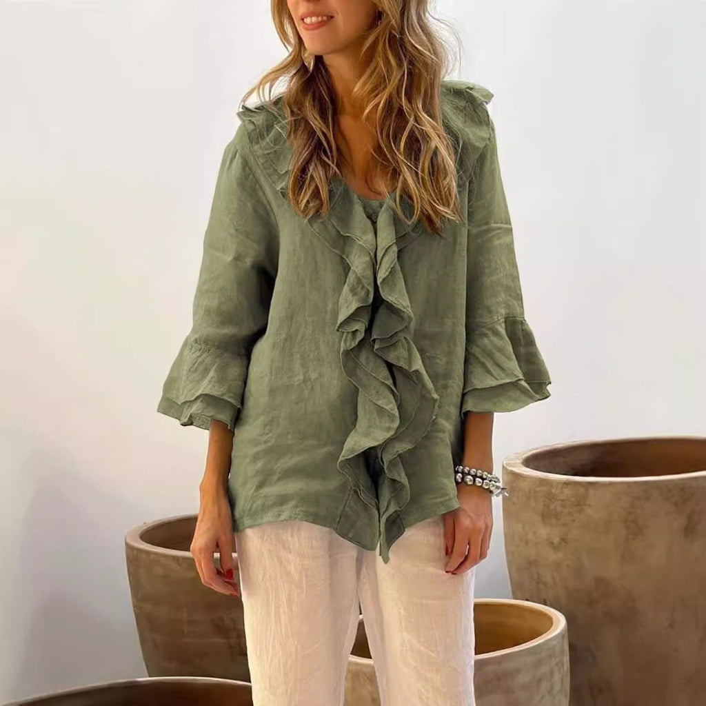 Fashion V - neck Ruffled Sleeve Ruffled Loose Casual - StepByStepNow