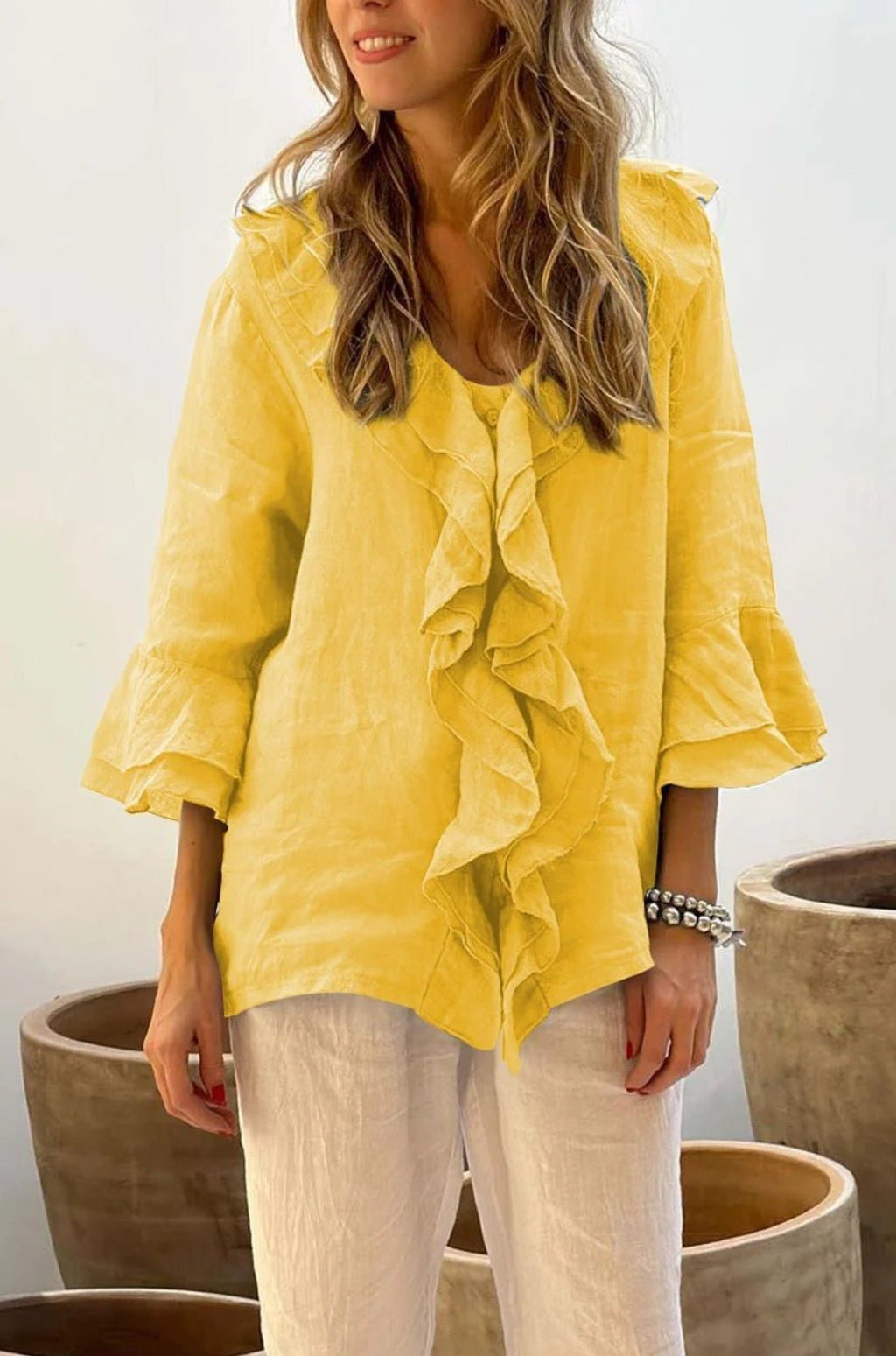 Fashion V - neck Ruffled Sleeve Ruffled Loose Casual - StepByStepNow