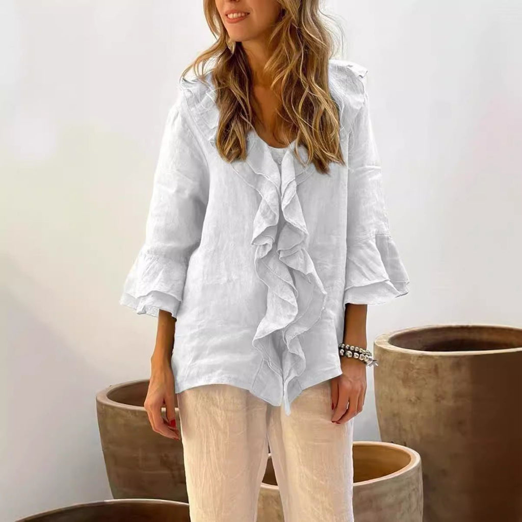 Fashion V - neck Ruffled Sleeve Ruffled Loose Casual - StepByStepNow