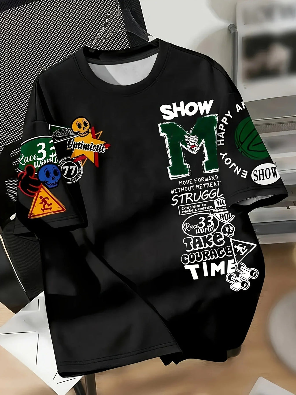 Fashionable new men's summer personalized letter graffiti print street style breathable round neck T-shirt outdoor high street t - StepByStepNow