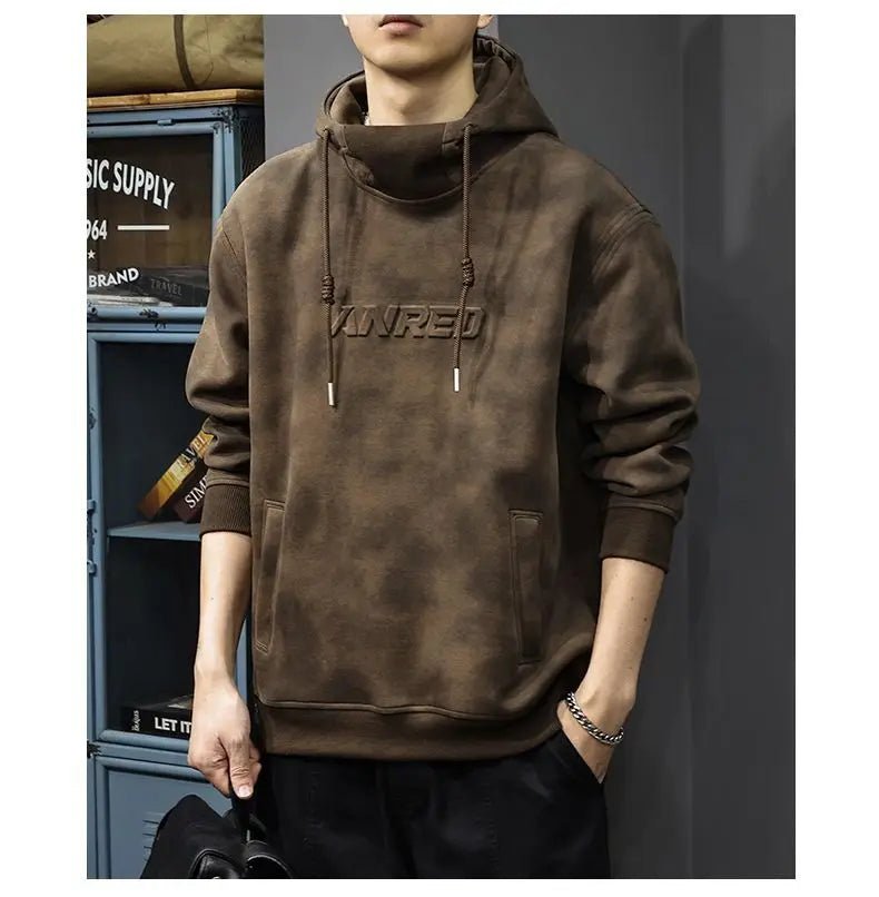 Felpa con cappuccio spessa da uomo collo alto giacca casual stile retrò coreano allentato top autunno inverno - StepByStepNow