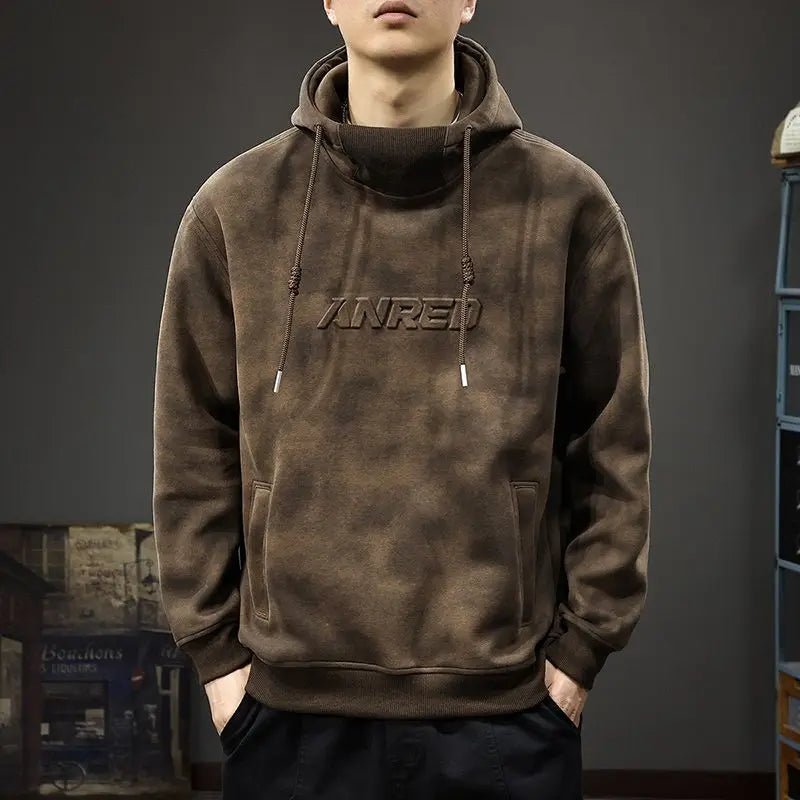 Felpa con cappuccio spessa da uomo collo alto giacca casual stile retrò coreano allentato top autunno inverno - StepByStepNow