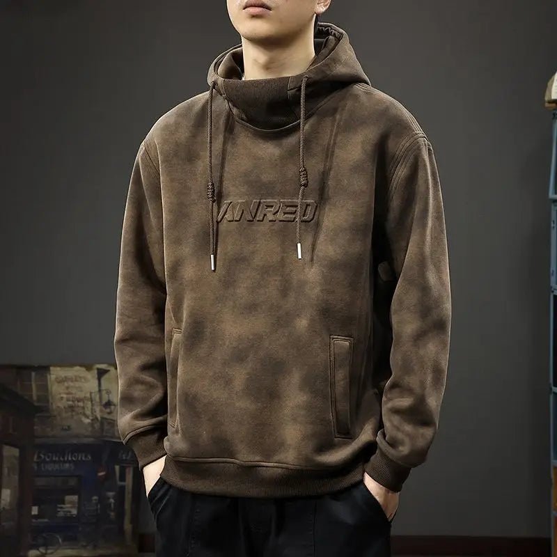 Felpa con cappuccio spessa da uomo collo alto giacca casual stile retrò coreano allentato top autunno inverno - StepByStepNow