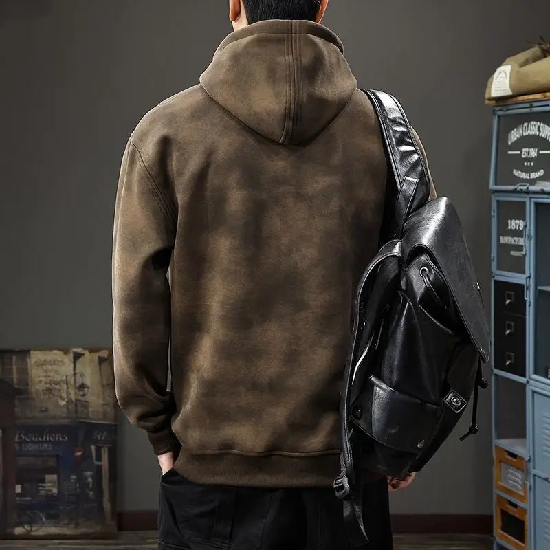 Felpa con cappuccio spessa da uomo collo alto giacca casual stile retrò coreano allentato top autunno inverno - StepByStepNow